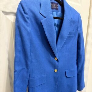 Vintage Royal Blue Classic Women's Blazer with Gold Buttons — Small